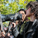 Meredith Whittaker addresses hundreds of Google employees during a protest rally on Thursday, Nov. 1, 2018, in New York. Google employees walked off the job in a protest against what they said is the tech company’s mishandling of sexual misconduct allegations against executives.